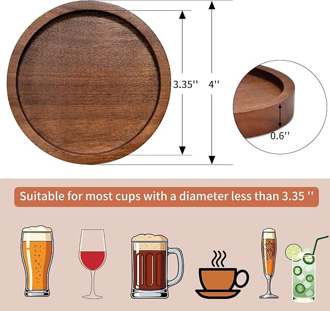 Wood Drink Coasters with Holder, Natural Absorbent Wooden Coasters - Image 2