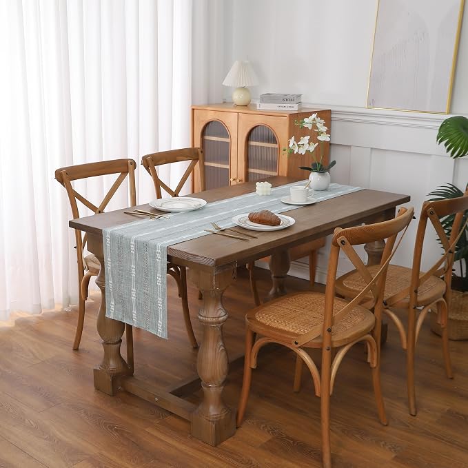 Gernaice Boho Table Runner, Embroidered Cotton Linen Farmhouse Table Runners - Image 2