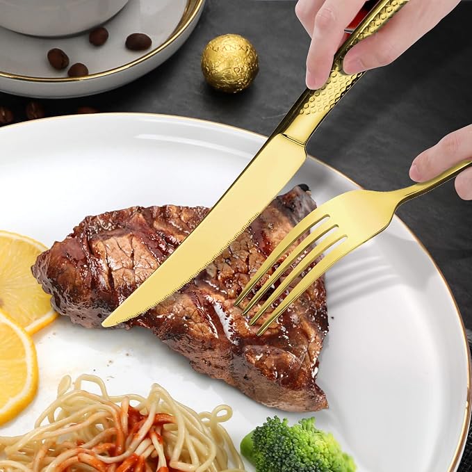 20-Piece Hammered Gold Silverware Set - Image 9