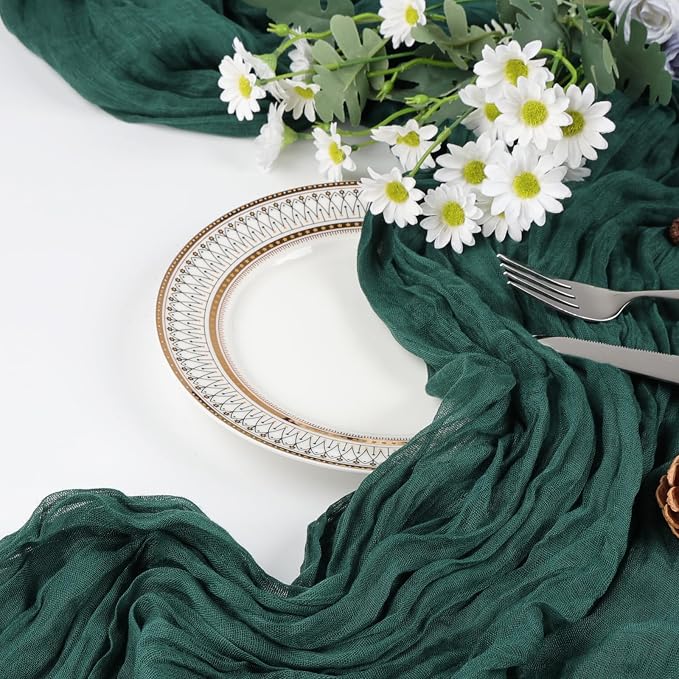 12 Pack Emerald Green Cheesecloth Table Runner 17 x 108 Inch | Boho Gauze - Image 7