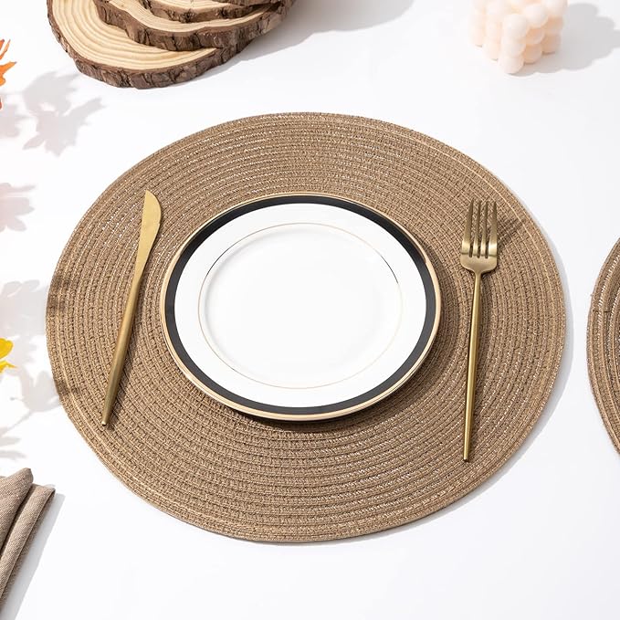 SHACOS Round Braided Placemats Set of 6 Washable Cotton Polyester 15 inch Round - Image 5