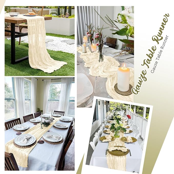 16 Pack Ivory Cheesecloth Table Runners 20x120 Inch Gauze Table Runner 10FT - Image 5