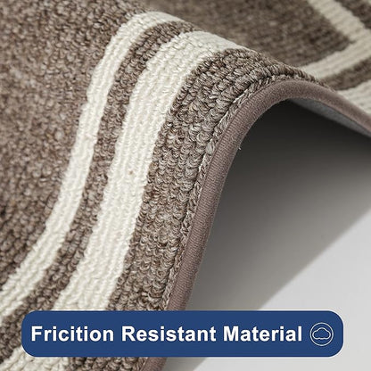 COSY HOMEER Kitchen Rugs Non-Slip 24x35/24x60 Inch Thick Polypropylene Standing Mat for Home Machine Washable, Brown Frame