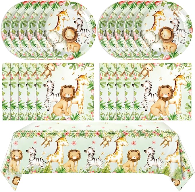 41Pcs Safari Baby Shower Decorations, Jungle Safari Theme Party Tableware by Mainivo