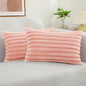 decorUhome Cozy Faux Fur Throw Pillow Covers 12x20 Set of 2 Decorative Plush Striped Lumbar Modern Farmhouse Boho Couch Pillow Cases with Velvet Back for Sofa Bed Living Room Valentines, Blush Pink