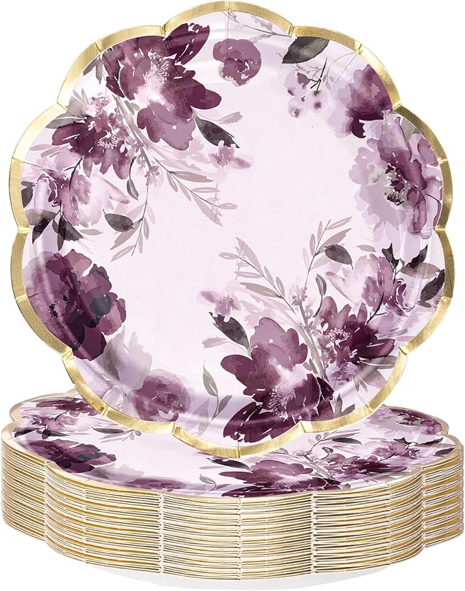 WRAPAHOLIC 25Pcs Floral Paper Plates by WRAPAHOLIC