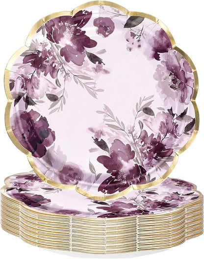 WRAPAHOLIC 25Pcs Floral Paper Plates by WRAPAHOLIC