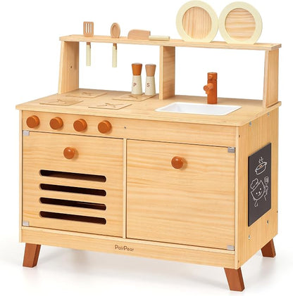 PairPear Play Kitchen for Kids, Large Natural Wood Kids Kitchen Playset | by PairPear