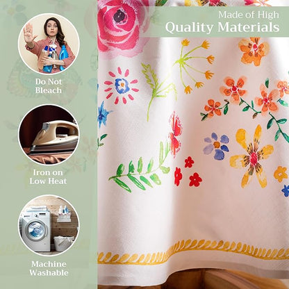 Maison d' Hermine Table Cloth Round Table 100% Cotton 63 Round Inches Tablecloth Reusable Decorative for Dining Room Farmhouse Home Valentines Day Decorations Spring Summer - Happy Florals - Sweety