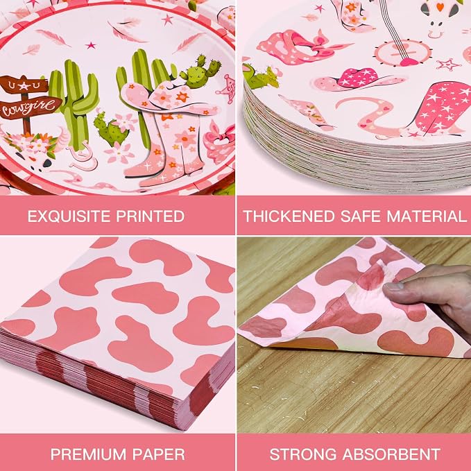 180PCS Cowgirl Paper Plates and Napkins Party Supplies Serve 60 | - Image 3