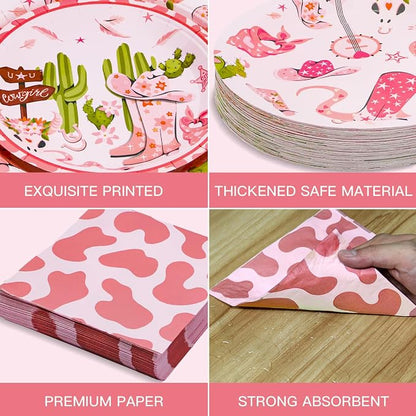 180PCS Cowgirl Paper Plates and Napkins Party Supplies Serve 60 | - Image 3