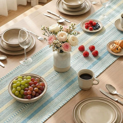 Artoid Mode Sky Blue Farmhouse Stripe Braided Table Runner 12x72 Inch | Holiday - Image 4