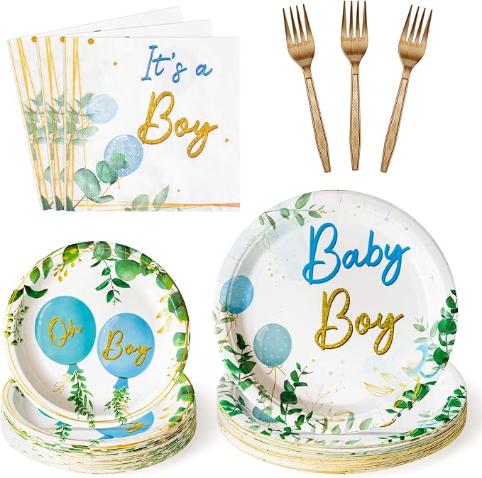 96Pcs It's a Boy Greenery Baby Shower Sage Green Watercolor Blue Balloon Party by G1ngtar