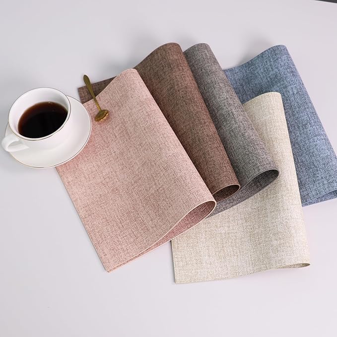 Placemats Set of 6 Washable Heat Resistant Place Mats PVC Woven Dining Table Mat Brown 6pcs