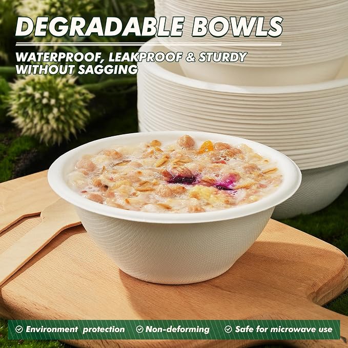 Paper Bowls 8 oz, Disposable Compostable Soup Bowls, Heavy Duty White Bowls Bulk - Image 5