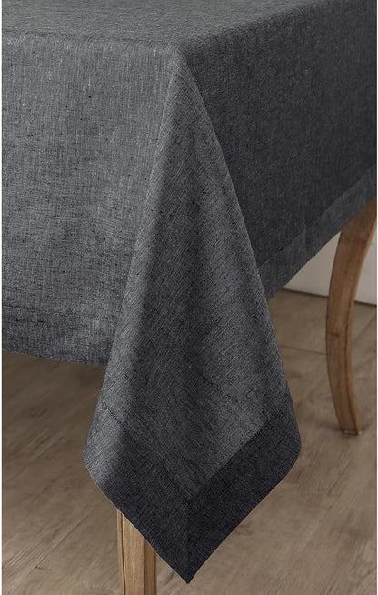 Solino Home Linen Tablecloth 60 x 90 Inch - 100% Pure Linen Charcoal Grey Table Cloth for Rectangular Tables - Athena, Machine Washable Cloth Tablecloth for Winter, Spring