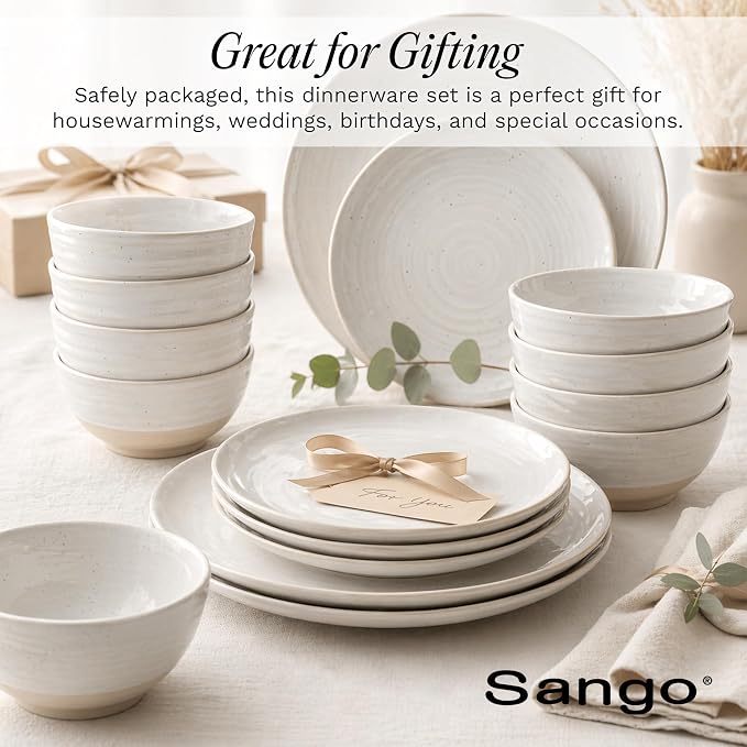 Sango Siterra 16-Piece Rustic White Stoneware Dinnerware Set – Service - Image 6