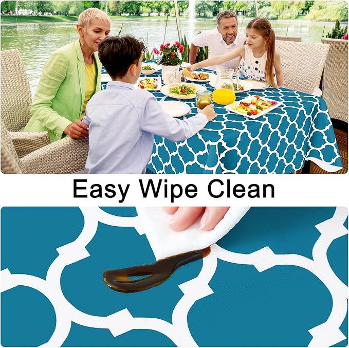 Smiry Rectangle Table Cloth, Waterproof Vinyl Tablecloth with Flannel Backing for Rectangle Tables, Wipeable Spillproof Plastic Tablecloths for Dining, Camping, Indoor and Outdoor (54"x108", Teal)