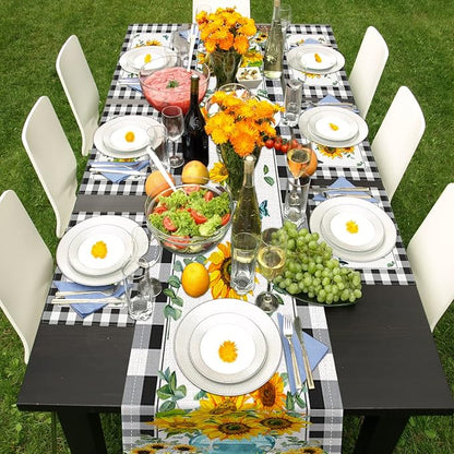 Table Runner and Placemats Set of 6, Sunflower Buffalo | Plaid Floral Flower - Image 7