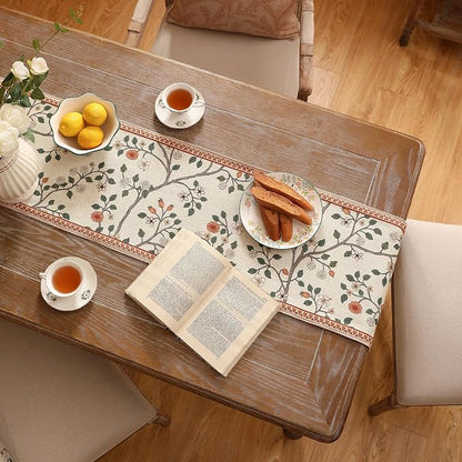 Designer French Linen Long Table Runner, Floral Pattern, Dining Table, Kitchen - Image 7