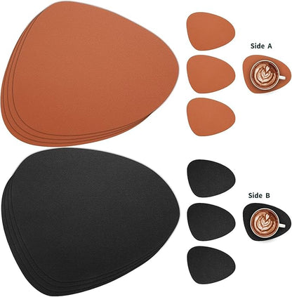 Myir JUN Placemats, Dual-Sided Placemats Waterproof Faux Leather Placemats Set of 4 Place Mats and Coasters Non-Slip Washable Table Mats for Dining Table (Black Brown, Set of 4)