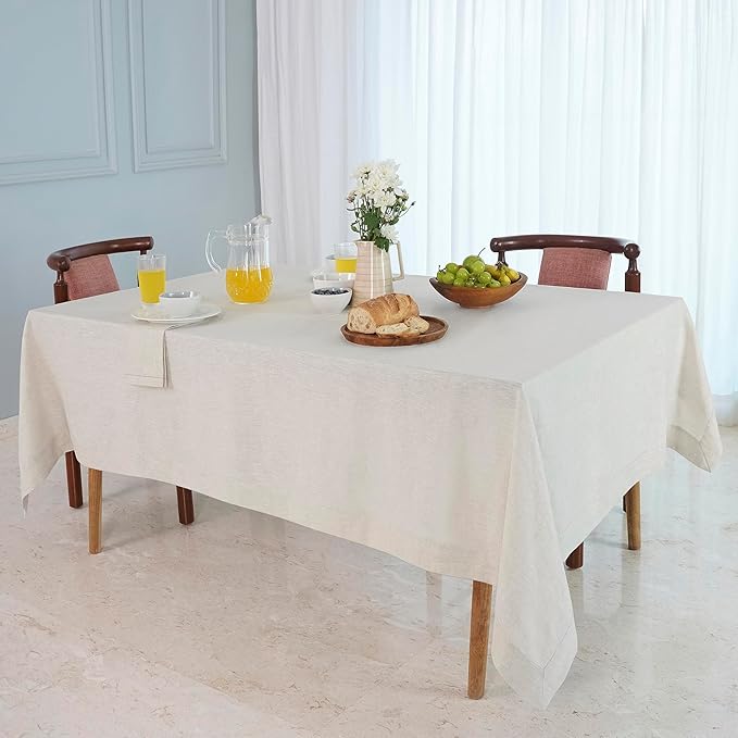 D'Moksha Homes Linen Tablecloth 60 x 120 Inch - 100% Pure Linen Light Natural Table Cloth for Rectangle Tables - Machine Washable Cloth Tablecloth for Valentines, Spring, Easter