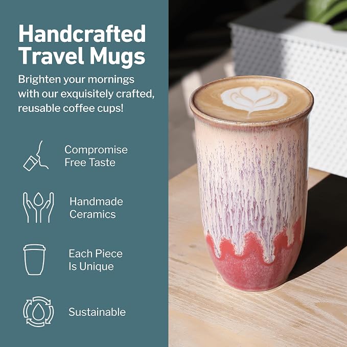 NOVA CERAMICS Travel Coffee Cup– Travel Coffee Tumbler – On the Go Coffee Mug – - Image 2
