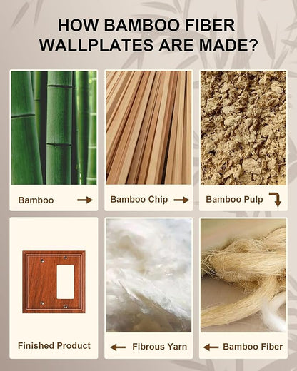2-Pack Combo Blank/Decorator Wall Plates, Wood Grain Decorative Switch Plates and Outlet Covers, Durable Natural Bamboo Fiber Wall Plates for Electrical Outlets, Receptacle, GFCI Outlet, Dimmer Switch