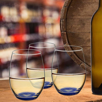 DISCOUNT PROMOS 10 ARC Stemless Wine Glasses Set, 21 oz. - Chardonnay, Cabernet, Merlot, Sauvignon - Blue