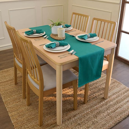 Encasa XO Table Runner, Cotton Canvas Dining Runner 13"x104" | Emerald - Image 2