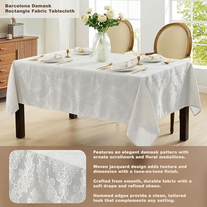 Newbridge Barcelona Luxury Damask Fabric Tablecloth, 100% Polyester, No Iron - Image 2