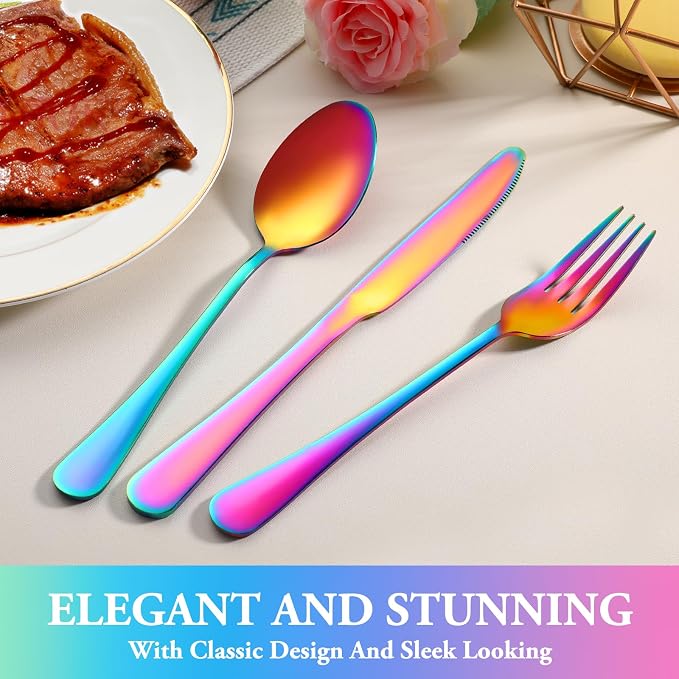 72 Pcs Rainbow Silverware Set - Image 6