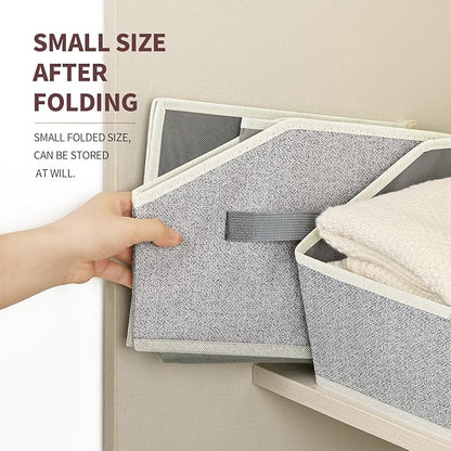 Storage Bins for Shelves - Small Trapezoid Closet Shelf Organizer, Fabric Organization Bins with Handles, Storage Baskets for Clothes, Towel, Purse, 6 Pack, Light Gray