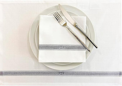 Premium Cloth Striped Placemats Set of 4 – 100% Soft Durable Jacquard Woven Cotton Table Placemats with Stain-Release Fabric – Machine Washable for Dining Table – Grey, 20"x14"