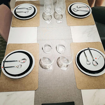 Placemats Set of 4, 6 for Dining Table, Fake Pu Table Cloth Set, Washable Textile Mats 12"x18" Brown