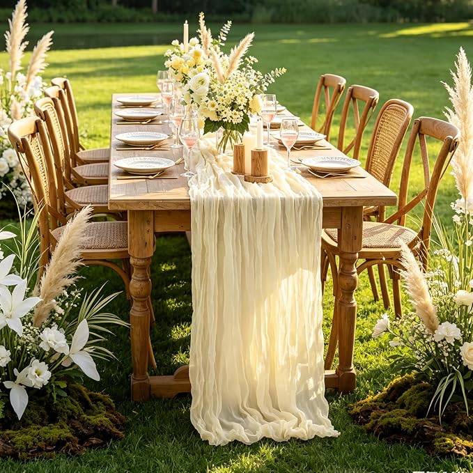 3Pcs Beige Table Runner, 10FT Rustic Cheesecloth Table Runner 35*120inch Boho - Image 7