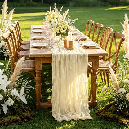 3Pcs Beige Table Runner, 10FT Rustic Cheesecloth Table Runner 35*120inch Boho - Image 7