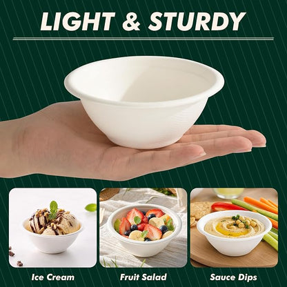 Paper Bowls 8 oz, Disposable Compostable Soup Bowls, Heavy Duty White Bowls Bulk - Image 4