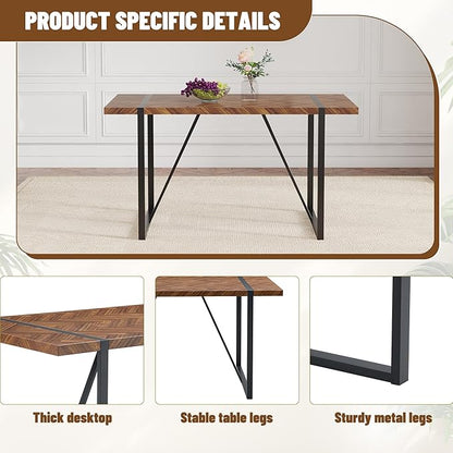 Dinner Table Set for 6, Modern 55'' Wood Dining Table with Fabric Dining Chairs Set of 6,Dining Room Sets for 6,Ideal for Kitchen Dining Room