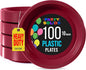 Burgundy Plastic Plates For Party 10" Burgundy Disposable Plates Heavy Duty Supplies 100 Pieces Plastic Dinnerware Sets Heavy Duty 350 GSM Disposable Dinnerware Set