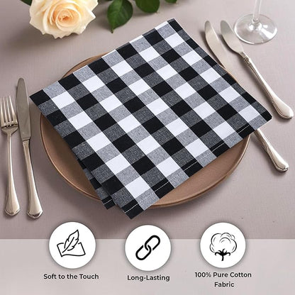 Urban Villa Cloth Napkins Set of 12 20x20 Inches 100% Cotton Napkins Cloth Washable Durable Reusable Absorbent Table Dinner Napkins Cloth for Hotel Lunch Restaurant Weddings Parties-Black white Checks