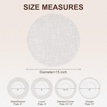 homing 15 Inch Round Cloth Placemats Set of 6, Cotton Linen Blend Washable Table Mats, Farmhouse Dining Place Mats for Indoors & Outdoors, Easy to Clean, Beige