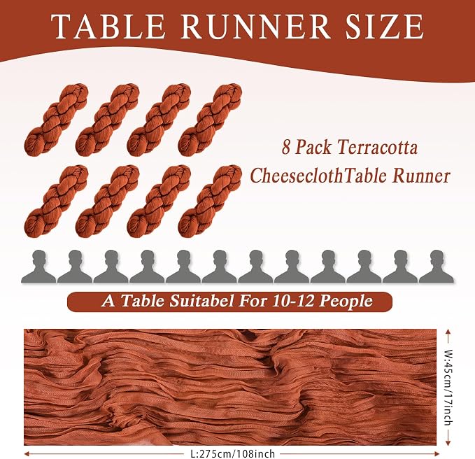 8 Pack Terracotta Cheesecloth Table Runner 17x108 inch Boho Gauze Cheese Cloth - Image 2
