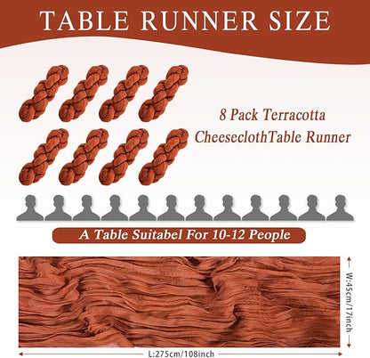 8 Pack Terracotta Cheesecloth Table Runner 17x108 inch Boho Gauze Cheese Cloth - Image 2