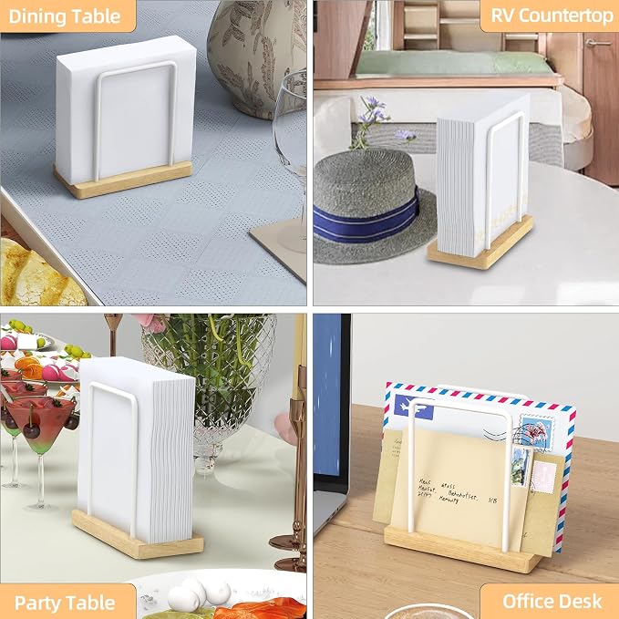 STWWO Napkin Holder for Table, Wood Metal Napkin Holder for Kitchen Dining | - Image 6