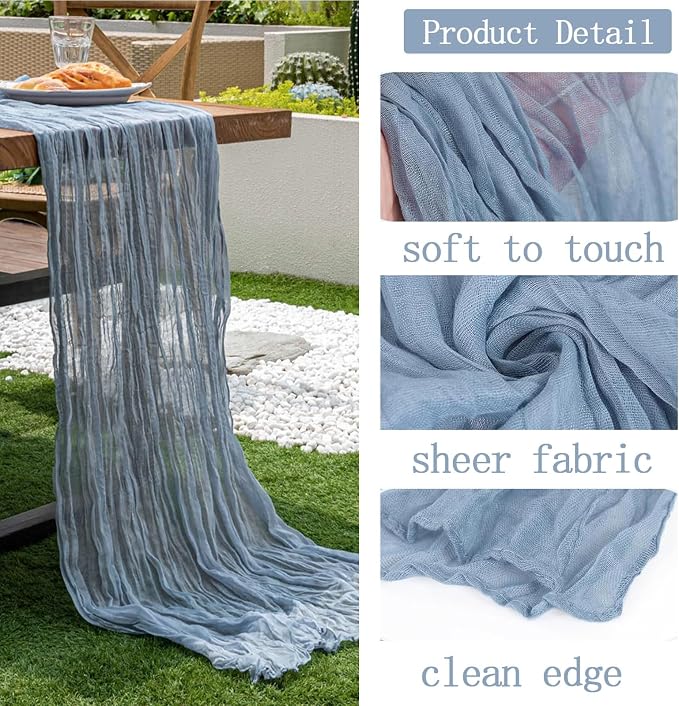 4 Pack Dusty Blue Cheesecloth Table Runner 20 x 120 inch Gauze Table Runners 10 - Image 3