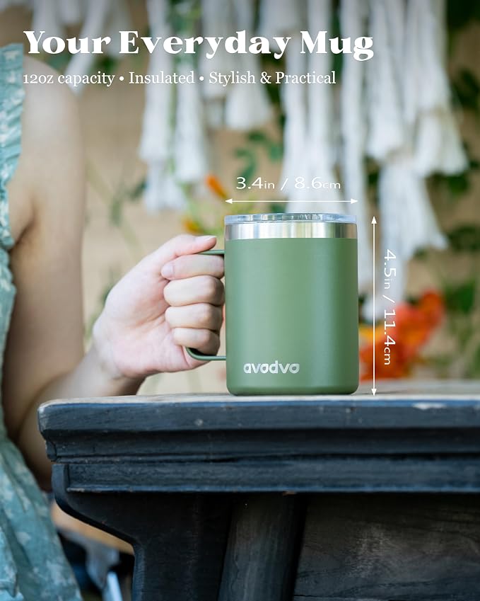 12oz Insulated Coffee Mug with Lid – Includes Two Lids, Stainless Steel Coffee - Image 4