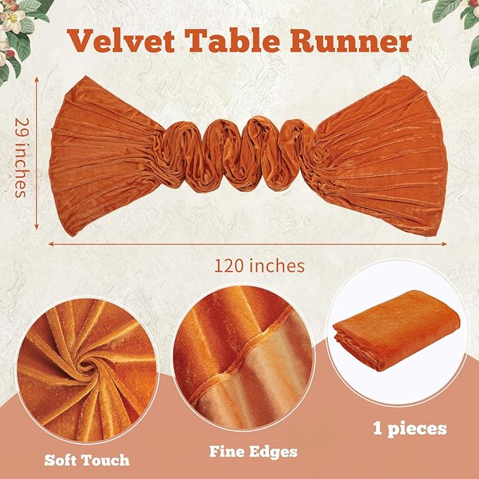 Orange Velvet Table Runner 29 x 120 Inches Fall Halloween Runners | 10ft Long - Image 4