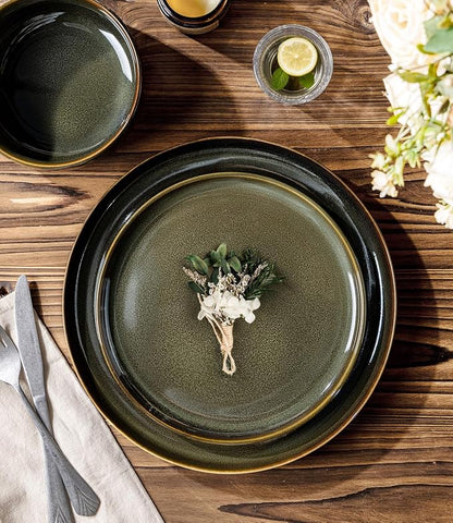 Ceramic Dinnerware Set for 4, 12-Piece Plates and Bowls Set | Handmade Reactive - Image 2
