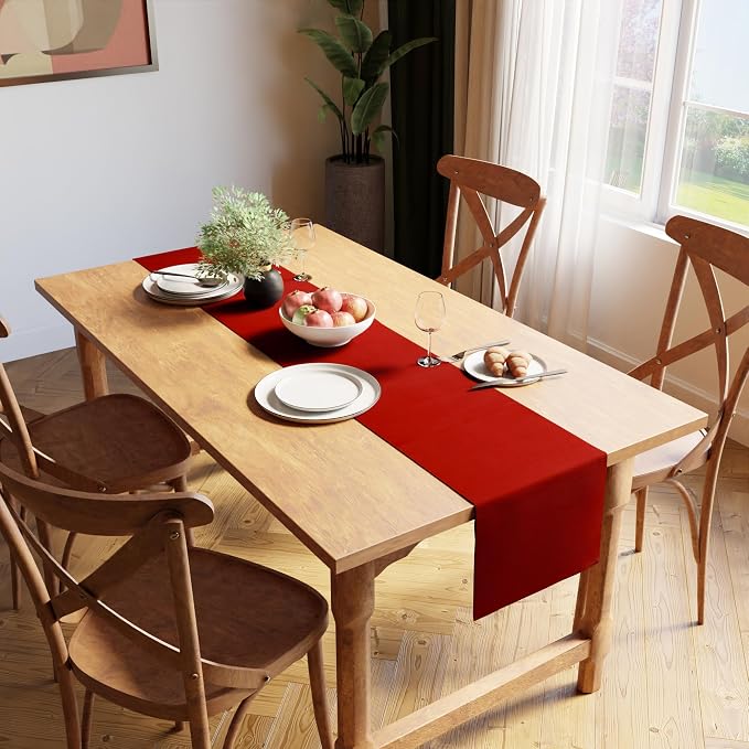 Encasa XO Table Runner, Yarn Dyed Ribbed Cotton 13"x59" | Solid Red, 12-Ply - Image 2